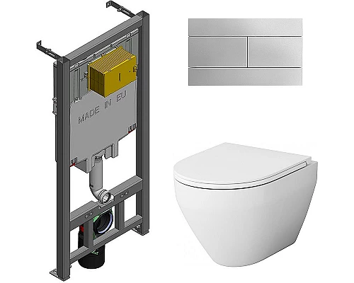 Заказать Комплект унитаза AM.PM Spirit FlashClean C701700WH + C707857WH с сиденьем Микролифт и инсталляцией Jacob Delafon E29025-NF + E4316-CP с клавишей смыва Хром в магазине сантехники Santeh-Crystal.ru