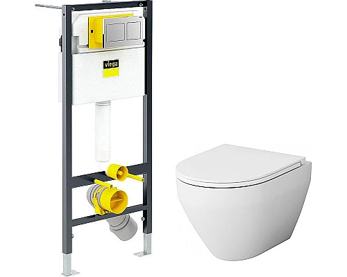 Приобрести Комплект унитаза AM.PM Spirit FlashClean C701700WH + C707857WH с инсталляцией Viega Prevista Dry 8524.14 792596 с сиденьем Микролифт и клавишей смыва Хром в магазине сантехники Santeh-Crystal.ru