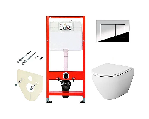 Приобрести Комплект унитаза AM.PM Spirit FlashClean C701700WH + C707857WH с инсталляцией Tece Profil 9400412 с сиденьем Микролифт и клавишей смыва Хром глянцевый в магазине сантехники Santeh-Crystal.ru