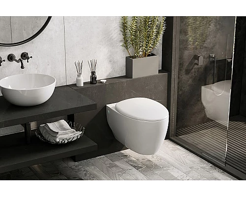 Приобрести Унитаз Abber Bequem AC1107P подвесной с сиденьем Микролифт в магазине сантехники Santeh-Crystal.ru