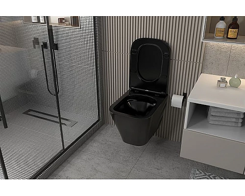Купить Унитаз Abber Rechteck AC1200MB подвесной Черный матовый с сиденьем Микролифт в магазине сантехники Santeh-Crystal.ru