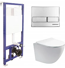 Комплект унитаза Aquatek Европа AQ1900-00 с инсталляцией Berges Novum L3 040213 с сиденьем Микролифт и клавишей смыва Хром