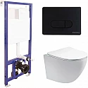 Комплект унитаза Aquatek Европа AQ1900-00 с инсталляцией Berges Novum D5 040235 с сиденьем Микролифт и Черной матовой клавишей смыва
