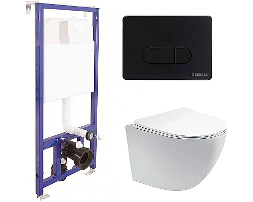 Купить Комплект унитаза Aquatek Европа AQ1900-00 с инсталляцией Berges Novum D5 040235 с сиденьем Микролифт и Черной матовой клавишей смыва в магазине сантехники Santeh-Crystal.ru