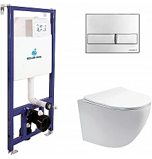 Комплект унитаза Aquatek Европа AQ1900-00 с инсталляцией Koller Pool DUNE1200SL+Neon с сиденьем Микролифт и клавишей смыва Хром