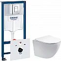 Комплект унитаза Aquatek Европа AQ1900-00 с инсталляцией Grohe Rapid SL 38775001 с сиденьем Микролифт и клавишей смыва Хром