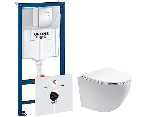 Приобрести Комплект унитаза Aquatek Европа AQ1900-00 с инсталляцией Grohe Rapid SL 38775001 с сиденьем Микролифт и клавишей смыва Хром в магазине сантехники Santeh-Crystal.ru