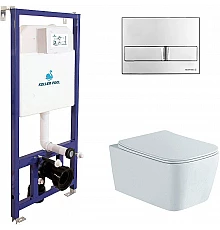 Комплект унитаза Aquatek Либра New AQ1148N-00 с инсталляцией Koller Pool DUNE1200SL+Neon с сиденьем Микролифт и клавишей смыва Хром