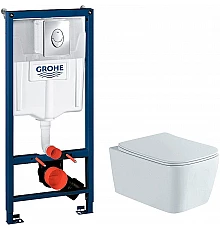 Комплект унитаза Aquatek Либра New AQ1148N-00 с инсталляцией Grohe Rapid SL 38721001 с сиденьем Микролифт и клавишей смыва Хром