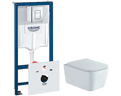 Купить Комплект унитаза Aquatek Либра New AQ1148N-00 с инсталляцией Grohe Rapid SL 38775001 с сиденьем Микролифт и клавишей смыва Хром в магазине сантехники Santeh-Crystal.ru