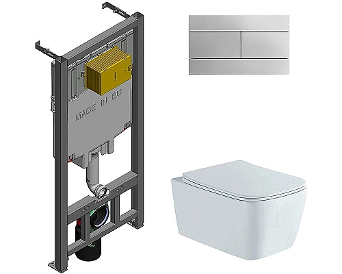 Приобрести Комплект унитаза Aquatek Либра New AQ1148N-00 с сиденьем Микролифт и инсталляцией Jacob Delafon E29025-NF+E4316-CP с клавишей смыва Хром в магазине сантехники Santeh-Crystal.ru