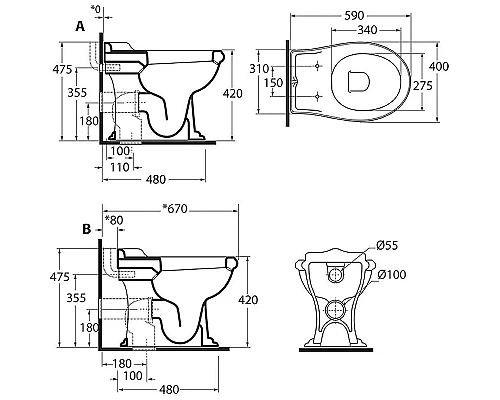 Заказать Унитаз Azzurra Jubilaeum JUVCTPB00000BI/(JUB100/P bi) приставной без бачка и сиденья в магазине сантехники Santeh-Crystal.ru
