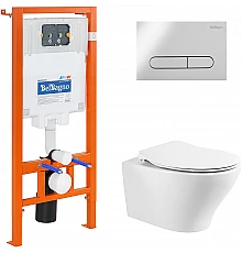 Комплект унитаза с инсталляцией BelBagno Acqua BB340CHR/BB2020SC/BB002-80/BB005-PR-CHROME с сиденьем Микролифт и клавишей смыва Хром глянцевый