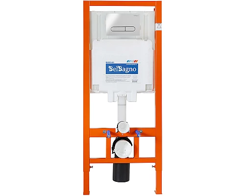 Комплект унитаза с инсталляцией BelBagno Acqua BB340CHR/BB2020SC/BB002-80/BB005-PR-CHROME с сиденьем Микролифт и клавишей смыва Хром глянцевый