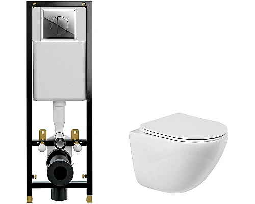 Приобрести Комплект унитаза BelBagno Amanda BB051CHR+BB051SC с инсталляцией Cersanit Black 35 S-IN-BLACK-Cg-w с сиденьем Микролифт и клавишей смыва Хром в магазине сантехники Santeh-Crystal.ru