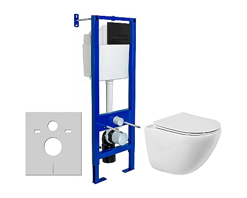 Комплект унитаза BelBagno Amanda BB051CHR+BB051SC с инсталляцией Berges Atom 410 040340 с сиденьем Микролифт и Черной матовой клавишей смыва