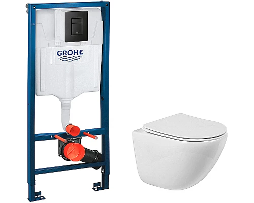 Комплект унитаза BelBagno Amanda BB051CHR+BB051SC с инсталляцией Grohe Rapid SL 38811KF0 с сиденьем Микролифт и Черной матовой клавишей смыва