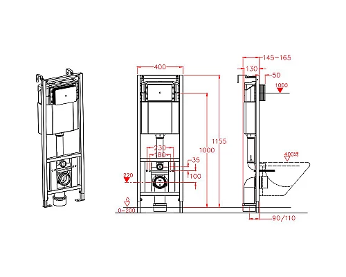Комплект унитаза BelBagno Amanda BB051CHR+BB051SC с инсталляцией D&K DI8140116 с сиденьем Микролифт и клавишей смыва Хром