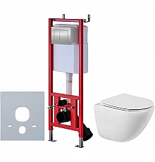 Комплект унитаза BelBagno Amanda BB051CHR+BB051SC с инсталляцией D&K DI8140116 с сиденьем Микролифт и клавишей смыва Хром