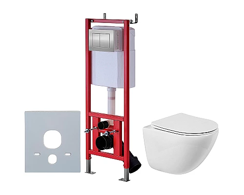 Комплект унитаза BelBagno Amanda BB051CHR+BB051SC с инсталляцией D&K DI8140116 с сиденьем Микролифт и клавишей смыва Хром