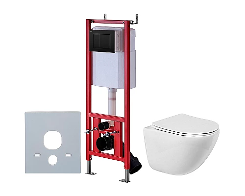 Комплект унитаза BelBagno Amanda BB051CHR+BB051SC с инсталляцией D&K DI8540116 с сиденьем Микролифт и Черной клавишей смыва