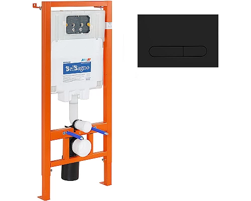 Комплект унитаза с инсталляцией BelBagno Colorato BB062CHR-MB/BB062SC-MB/BB002-80/BB007-PR-NERO.M с сиденьем Микролифт и Черной матовой клавишей смыва