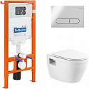 Комплект унитаза с инсталляцией BelBagno Loto BB070CHR/SC/BB002-80/BB005-PR-CHROME с сиденьем Микролифт и клавишей смыва Хром глянцевый