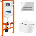 Комплект унитаза с инсталляцией BelBagno Prospero BB507B/BB2020SC/BB002-80/BB005-PR-CHROME с сиденьем Микролифт и клавишей смыва Хром глянцевый