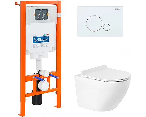 Заказать Комплект унитаза с инсталляцией BelBagno Sfera-R BB046CHR/BB2111SC/BB002-80/BB014-SR-BIANCO с сиденьем Микролифт и Белой клавишей смыва в магазине сантехники Santeh-Crystal.ru