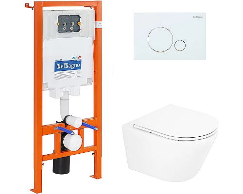 Комплект унитаза с инсталляцией BelBagno Tre BB8001CHR/SC/BB002-80/BB014-SR-BIANCO с сиденьем Микролифт и Белой клавишей смыва