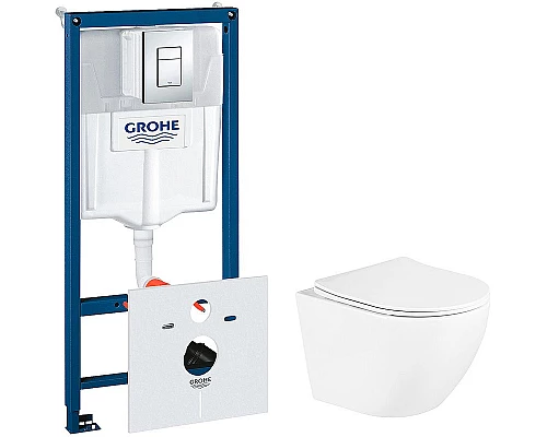 Купить Комплект унитаза BelBagno Uno BB3105CHR/SC с инсталляцией Grohe Rapid SL 38775001 с сиденьем Микролифт и клавишей смыва Хром в магазине сантехники Santeh-Crystal.ru