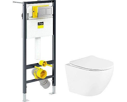 Заказать Комплект унитаза BelBagno Uno BB3105CHR/SC с инсталляцией Viega Prevista Dry 8524.14 792596 с сиденьем Микролифт и клавишей смыва Хром в магазине сантехники Santeh-Crystal.ru