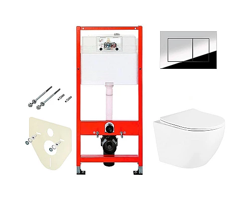 Заказать Комплект унитаза BelBagno Uno BB3105CHR/SC с инсталляцией Tece Profil 9400412 с сиденьем Микролифт и клавишей смыва Хром глянцевый в магазине сантехники Santeh-Crystal.ru