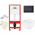 Комплект унитаза BelBagno Uno BB3105CHR/SC с инсталляцией Tece Base K440407 с сиденьем Микролифт и Черной матовой клавишей смыва Комплект унитаза BelBagno Uno BB3105CHR/SC с инсталляцией Tece Base K440407 с сиденьем Микролифт и Черной матовой клавишей смыва