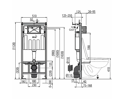 Комплект унитаза BelBagno Uno BB3105CHR/SC с инсталляцией Alcaplast Sadromodul AM101/1120-3:1 RU M71-0001 с сиденьем Микролифт и клавишей смыва Хром