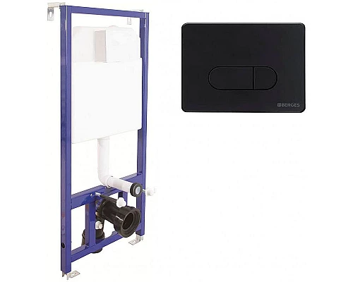 Купить Комплект унитаза BelBagno Uno BB3105CHR/SC с инсталляцией Berges Wasserhaus Novum D5 040235 с сиденьем Микролифт и Черной матовой клавишей смыва в магазине сантехники Santeh-Crystal.ru