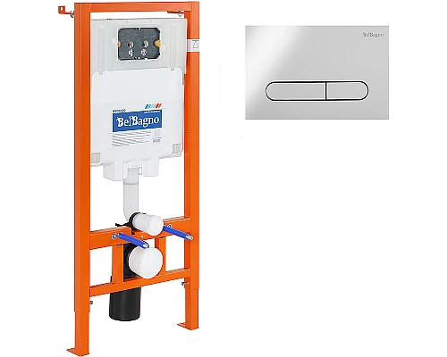 Комплект унитаза с инсталляцией BelBagno Uno BB3105CHR/SC/BB002-80/BB005-PR-CHROME с сиденьем Микролифт и клавишей смыва Хром глянцевый