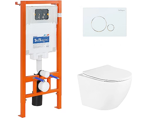 Комплект унитаза с инсталляцией BelBagno Uno BB3105CHR/SC/BB002-80/BB014-SR-BIANCO с сиденьем Микролифт и Белой клавишей смыва