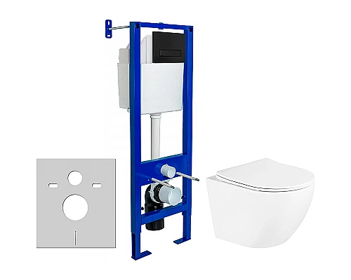 Комплект унитаза BelBagno Uno BB3105CHR/SC с инсталляцией Berges Atom 410 040340 с сиденьем Микролифт и Черной матовой клавишей смыва