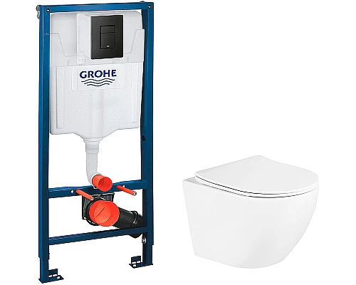 Комплект унитаза BelBagno Uno BB3105CHR/SC с инсталляцией Grohe Rapid SL 38811KF0 с сиденьем Микролифт и Черной матовой клавишей смыва