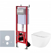 Комплект унитаза BelBagno Uno BB3105CHR/SC с инсталляцией D&K DI8140116 с сиденьем Микролифт и клавишей смыва Хром