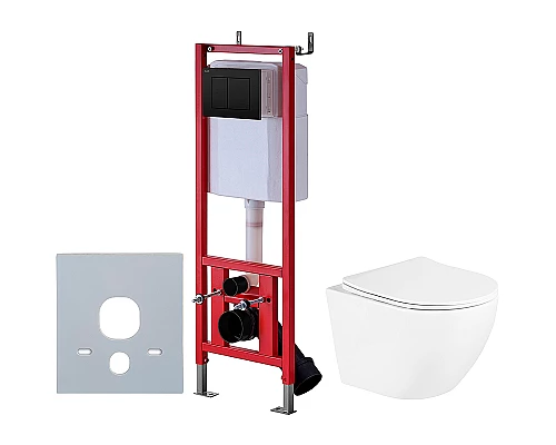 Комплект унитаза BelBagno Uno BB3105CHR/SC с инсталляцией D&K DI8540116 с сиденьем Микролифт и Черной клавишей смыва