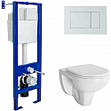 Комплект унитаза с инсталляцией Berges Atom 042430 с сиденьем Микролифт и Белой клавишей смыва
