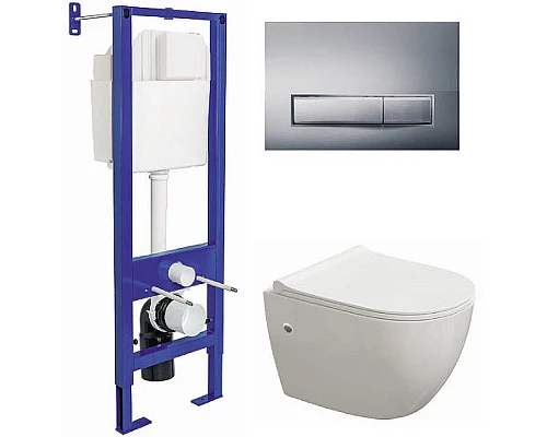 Заказать Комплект унитаза с инсталляцией Berges Atom 042447 с сиденьем Микролифт и клавишей смыва Хром глянцевый в магазине сантехники Santeh-Crystal.ru