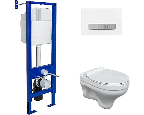 Заказать Комплект унитаза с инсталляцией Berges Atom 042444 с сиденьем Микролифт и Белой Хром клавишей смыва в магазине сантехники Santeh-Crystal.ru