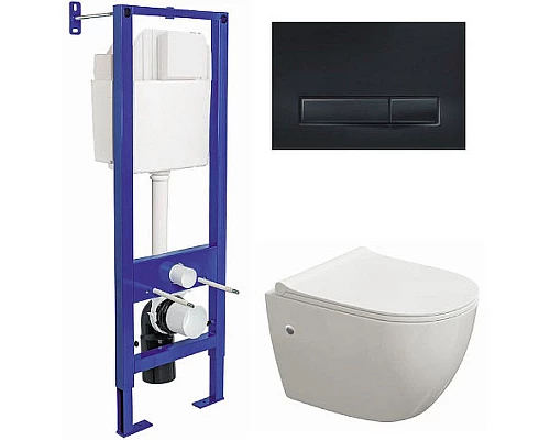Купить Комплект унитаза с инсталляцией Berges Atom 042445 с сиденьем Микролифт и Черной клавишей смыва в магазине сантехники Santeh-Crystal.ru