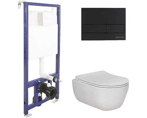 Заказать Комплект унитаза с инсталляцией Berges Ego Rimless 525 047215 с сиденьем Микролифт и Черной клавишей смыва в магазине сантехники Santeh-Crystal.ru