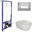 Комплект унитаза с инсталляцией Berges Ego Rimless 047243 с сиденьем Микролифт и клавишей смыва Хром