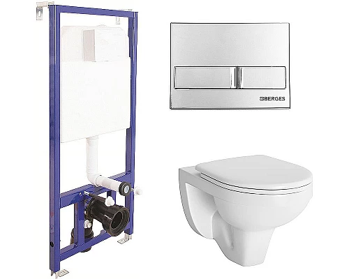 Заказать Комплект унитаза Berges Gamma 081105 с инсталляцией Berges Novum L3 040213 с сиденьем Микролифт и клавишей смыва Хром в магазине сантехники Santeh-Crystal.ru