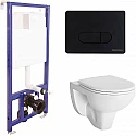 Комплект унитаза Berges Gamma 081105 с инсталляцией Berges Novum D5 040235 с сиденьем Микролифт и Черной матовой клавишей смыва